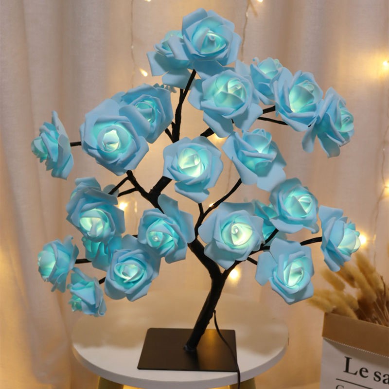 Bedroom Room Rose Tree Lamp Decoration Home Decor Gym From House Blue rose 24lights on black USB