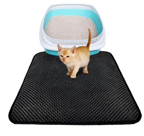 Double Layer Litter Cat Bed Pads Pet Cat Litter Mat Pets dealsniper-net 46x60cm Foldable black