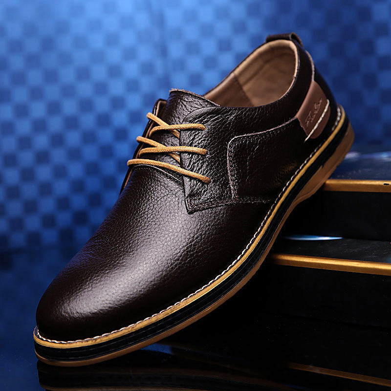 Men's Casual Leather Shoes Top Layer Daily Shoes Trend Men's Shoes British Tie Dress Shoes Men DealSniper.net Brown 38