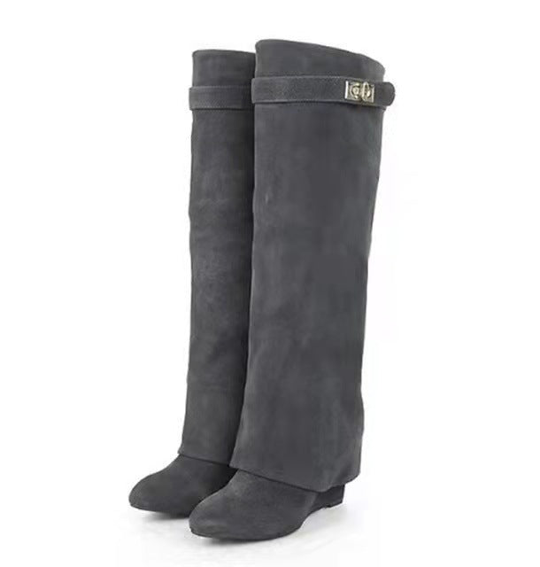 New Wedge Pants Boots Metal Lock Pants Fashion Women Sleeve Women dealsniper-net Gray Matte 35