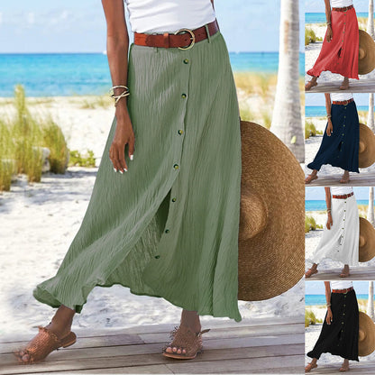 Women's Fashion Cotton Linen A-Line Hip Mid Waist Long Skirt Women dealsniper-net