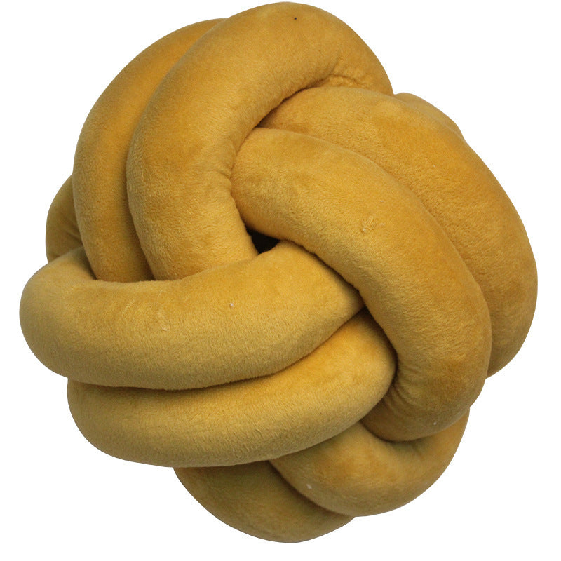 Knotted Plush Ball Design Round Throw Pillow House DealSniper.net Mustard Yellow 18x18cm