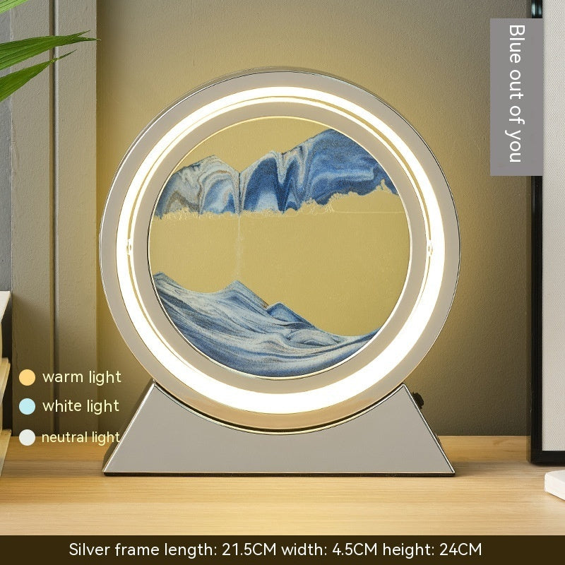 Quicksand Painting Hourglass Decoration Small Night Lamp Atmosphere Gift Home Decor DealSniper.net Dry Battery Plug In Type Silver Frame Blue Sand
