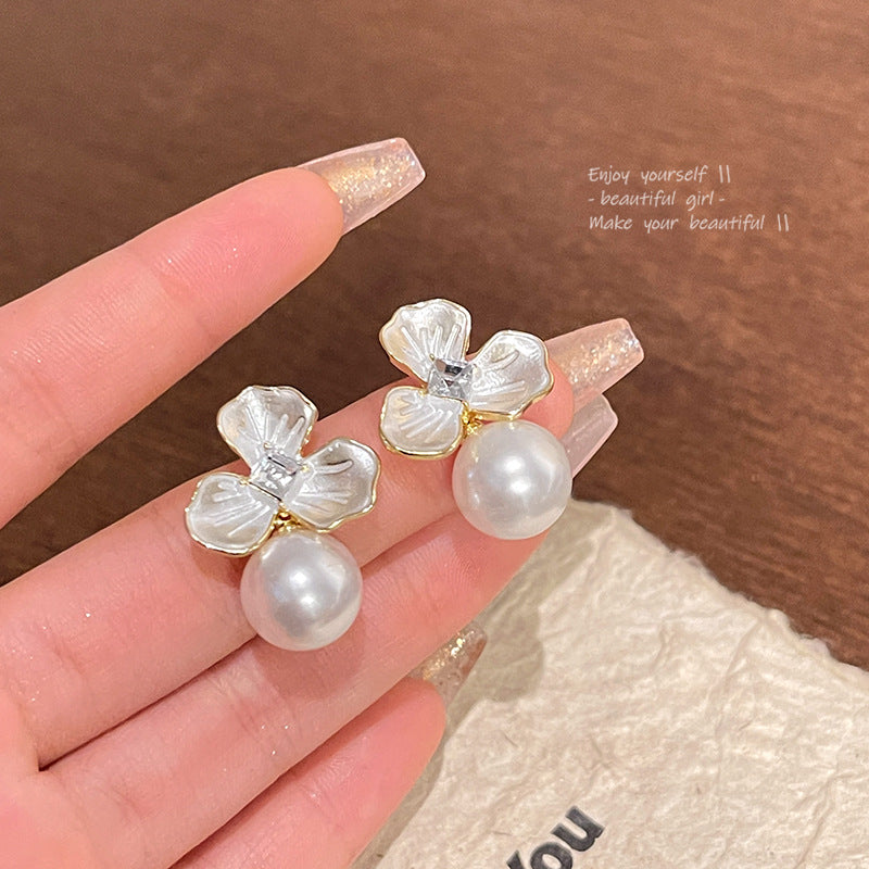 Silver Needle Light Luxury Minority Pearl Flower Earrings Women Jewelry DealSniper.net