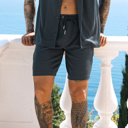 Men's Two Piece Set Short Sleeve Lapel Button Shirts And Shorts Beach Men DealSniper.net