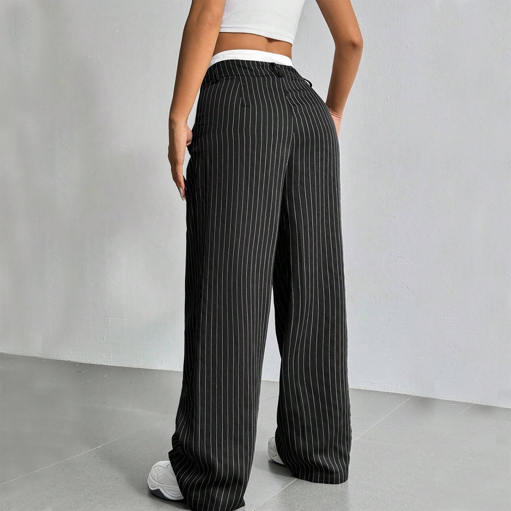 Stripe Printed Trousers Fashion High Waist Straight Leg Pants Women DealSniper.net