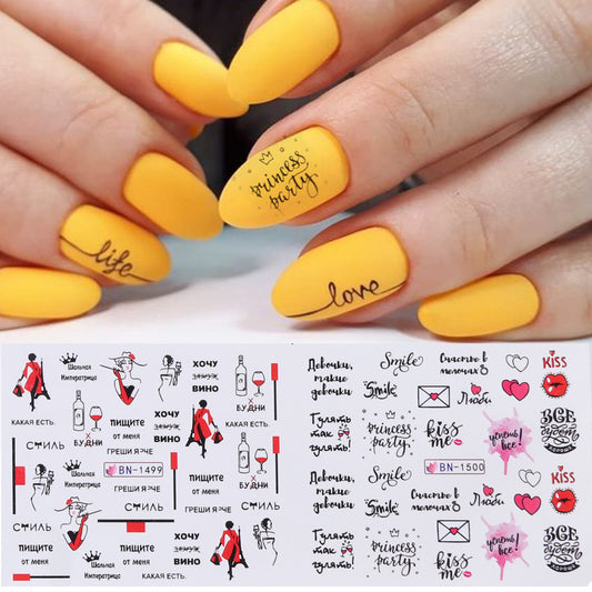 Love Lip Print Letter Nail Sticker Beauty dealsniper-net