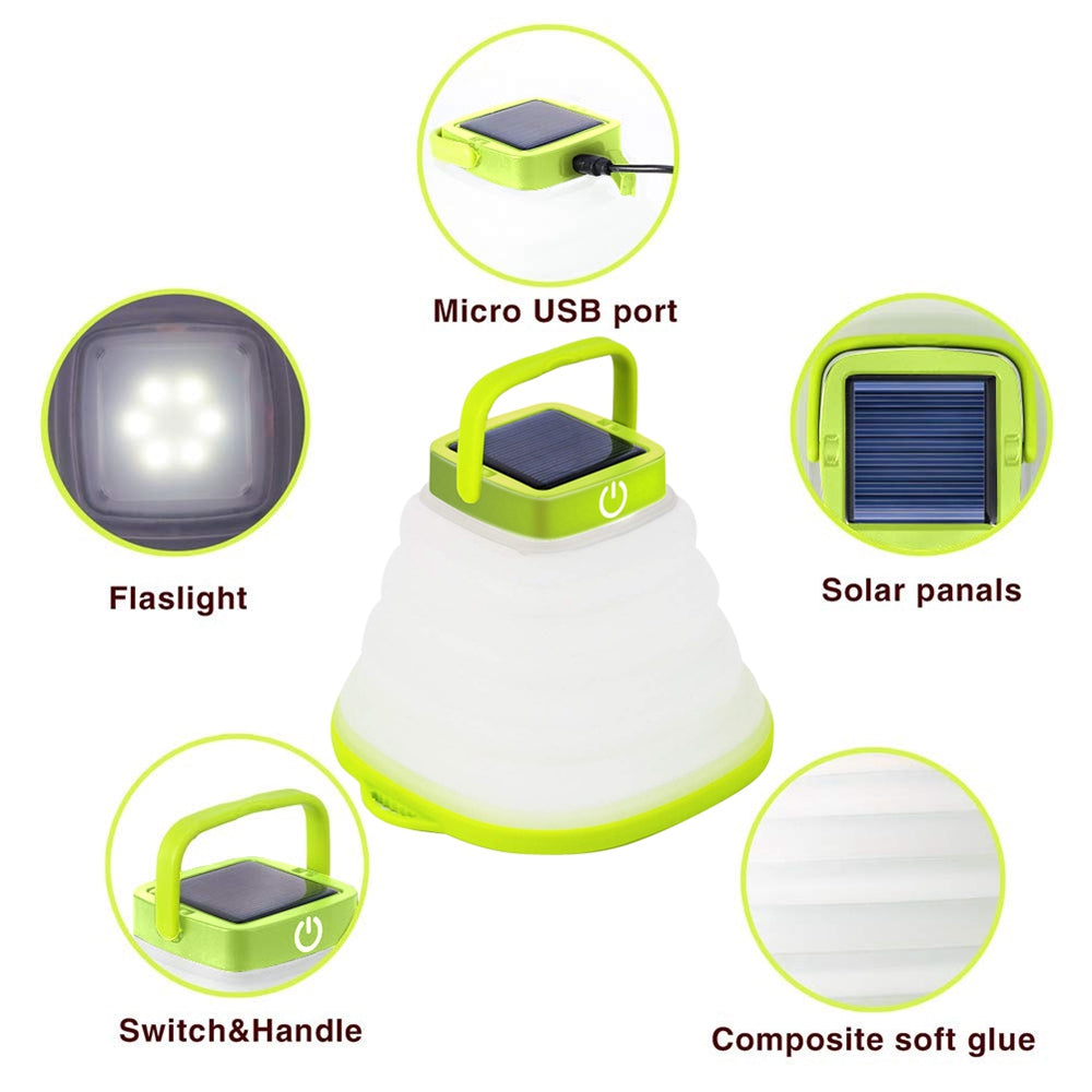 Collapsible Camping Light IP68 Waterproof Solar Foldable Lantern Outdoor dealsniper-net Green