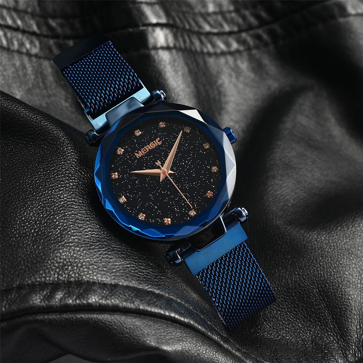 Milan mesh belt starry sky rhinestone scale watch Jewelry DealSniper.net Blue