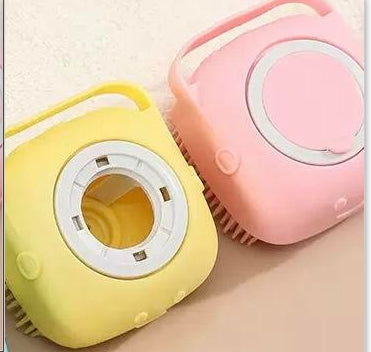 Silicone Dog Bath Massage Gloves Brush Pet Cat Bathroom Cleaning Tool Pets dealsniper-net Pink and yellow square