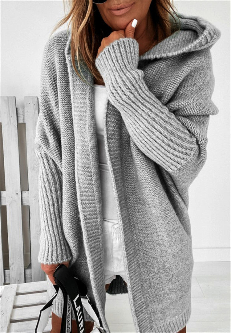 Fashion Bat Sleeve Hooded Cardigan Oversized Loose Women Gym From House Grey L