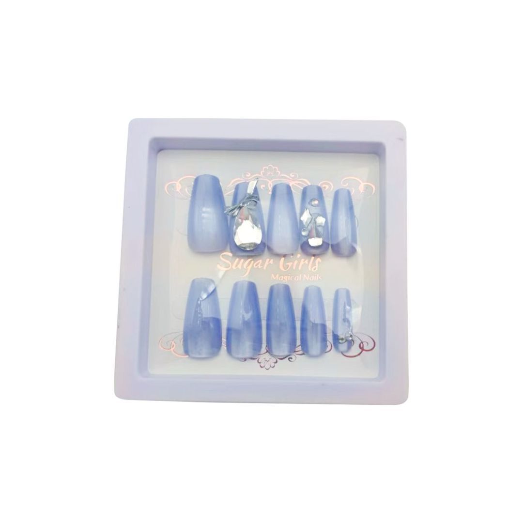 Blue With Large Diamond Nails Beauty dealsniper-net