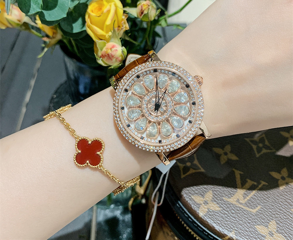 Women's Niche Diamond Luxury Rainbow Watch Jewelry DealSniper.net Rose Gold Brown Leather