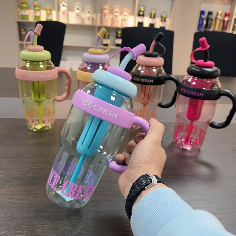 Plastic Water Bottle With Straw Cartoon Cup Drinking Cup