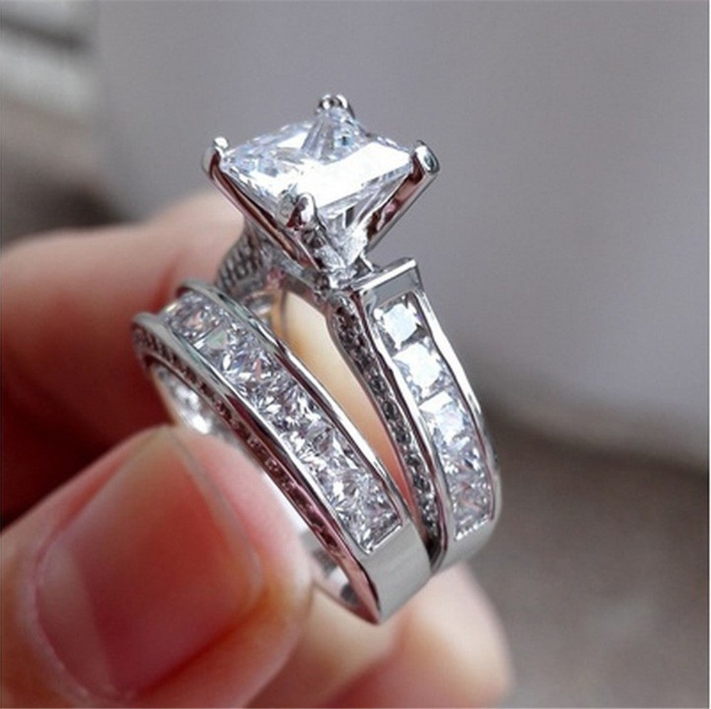 New Style Charm Couple Rings His Her Silver Color Princess Cut CZ Anniversary Promise Wedding Engagement Ring Sets Jewelry dealsniper-net