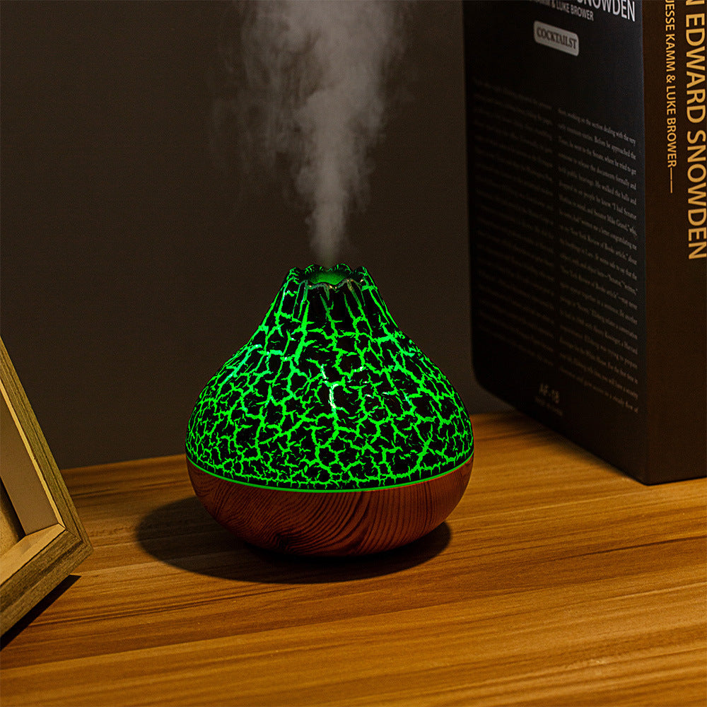 Volcano Humidifier Wood Grain Fog Mute Seven-color Ambience Light House dealsniper-net