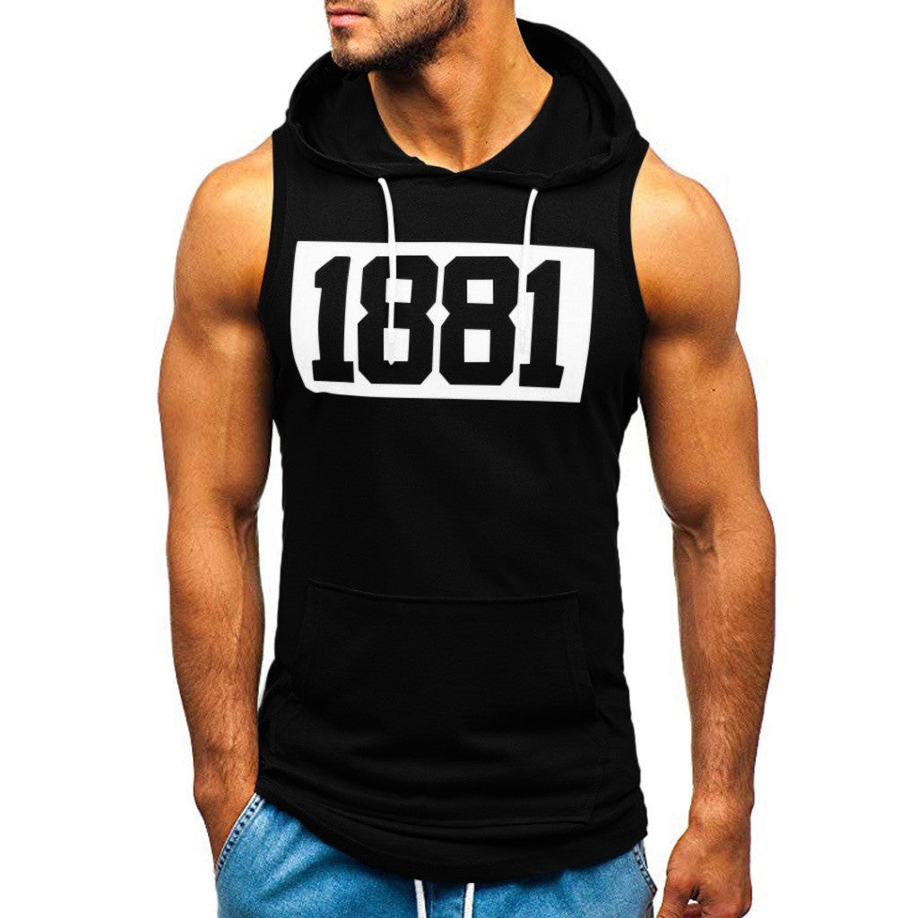 Men's Sleeveless Vest Letter Printed Hoodie Sports Tops Men dealsniper-net