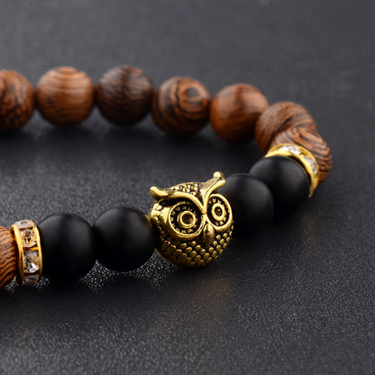 Owl frosted stone lifeline wood grain bracelet Jewelry dealsniper-net Gold17CM