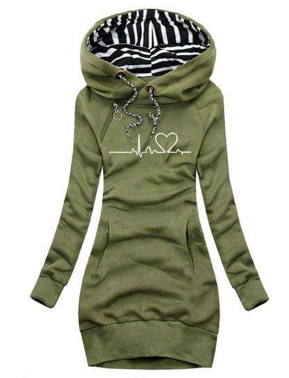 Heart Print Long Clothes Women Hoodie Sweatshirt Pullover Tops Women dealsniper-net Army green 2XL