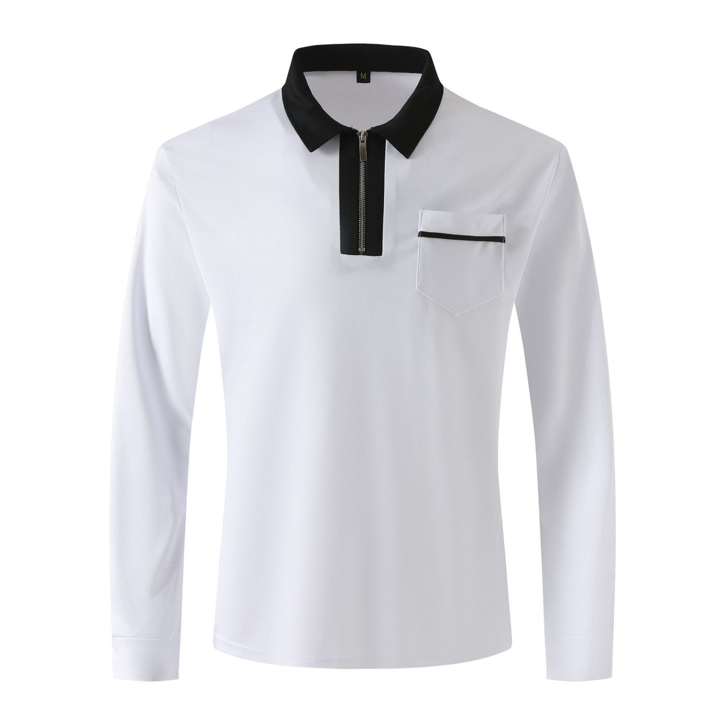 Autumn Mens Long Sleeve Zipper Polo Shirts Casual Lapel Men DealSniper.net White With Black 2XL