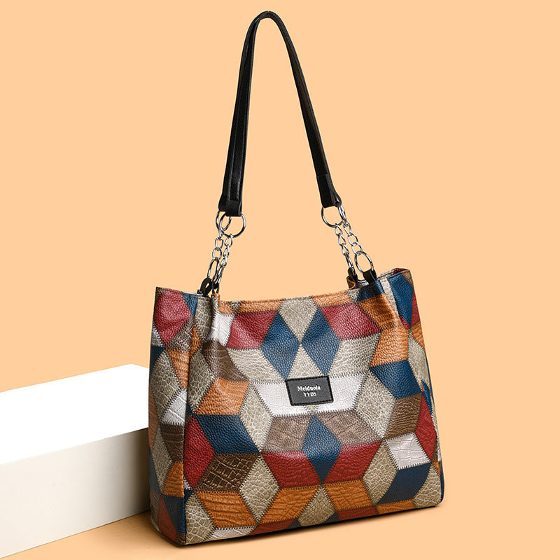 Retro Geometric Pattern Color-matching Shoulder Bag Fashion Women dealsniper-net