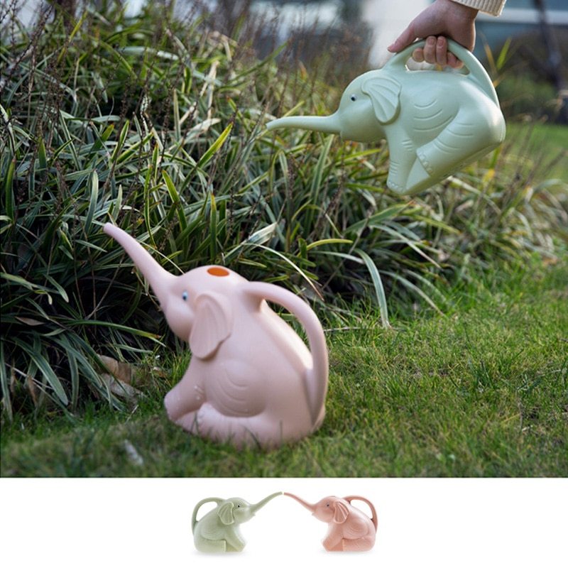 Baby elephant watering flowers Garden DealSniper.net