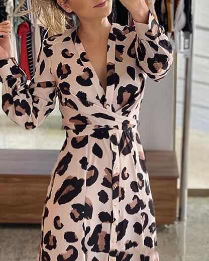 New Leopard Print Long Sleeve Dress Women DealSniper.net