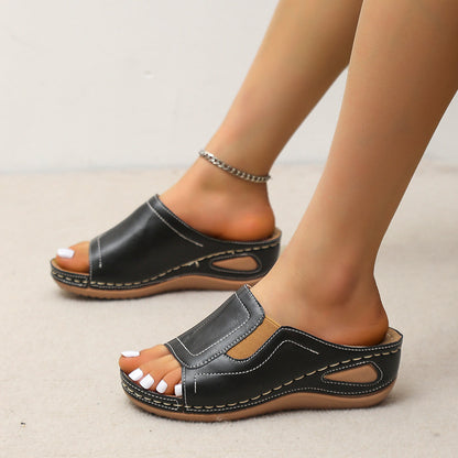 Women's Summer Plus Size Retro Beach Wedge Sandals Women dealsniper-net Black 35