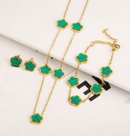 Small Fresh And Lovely Green Drop Gum Flower Jewelry Gym From House Green three piece set 1PCS