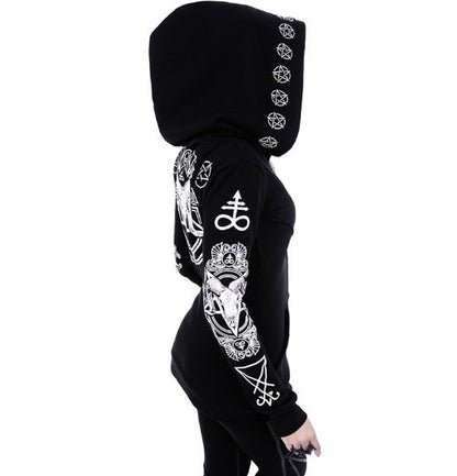 Gothic Punk Print Hoodies Sweatshirts Women Long Sleeve Women dealsniper-net Black 2XL