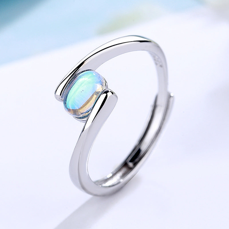 Temperament Spiral Pattern Blue Moonstone Ring Women Jewelry dealsniper-net