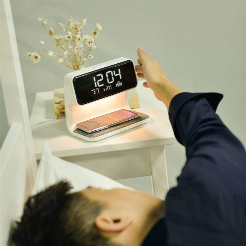 Creative 3 In 1 Bedside Lamp Wireless Charging LCD Screen Alarm Clock Gadgets dealsniper-net