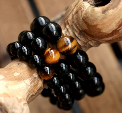 Natural Black Onyx With Stone Tiger Eyes Energy Bracelet Jewelry dealsniper-net