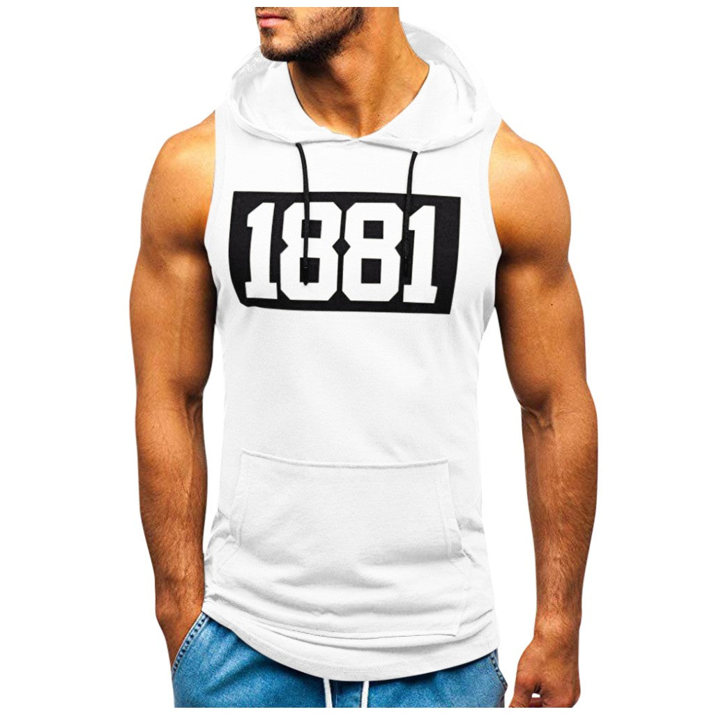 Men's Sleeveless Vest Letter Printed Hoodie Sports Tops Men dealsniper-net White 3XL