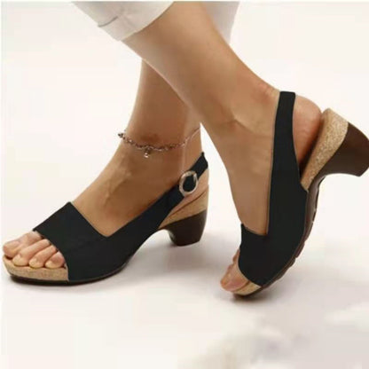 Ankle Strap Sandals Summer Low Heel Peep Toe Shoes Women Women dealsniper-net Black B Size35