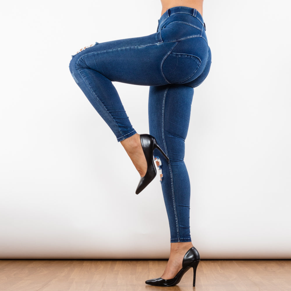 Melody Blue Washed Ripped Middle Waist Ripped Blue Lifting Jegging