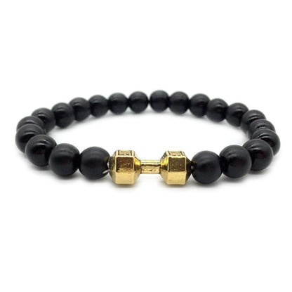 Men's Jewelry Alloy Metal Barbell & Lava Rock Stone Beads Jewelry dealsniper-net Grind gold