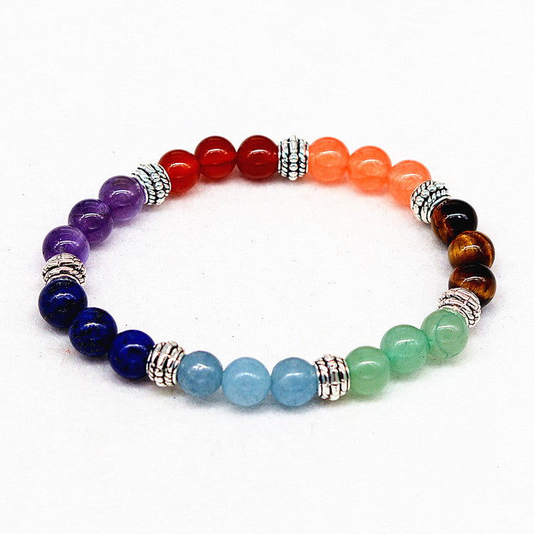 Reiki ancient silver natural stone agate tiger colorful crystal bracelet seven chakra Yoga Bracelet Jewelry dealsniper-net 1