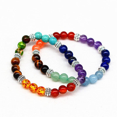 Reiki ancient silver natural stone agate tiger colorful crystal bracelet seven chakra Yoga Bracelet Jewelry dealsniper-net