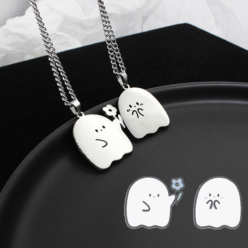 Stainless Steel Cute Ghost Couple Necklace Kawaii Necklace Jewelry dealsniper-net