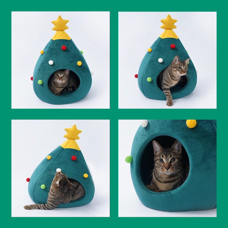 Christmas Tree Pet Bed Winter Warm Pet Nest Pets Gym From House