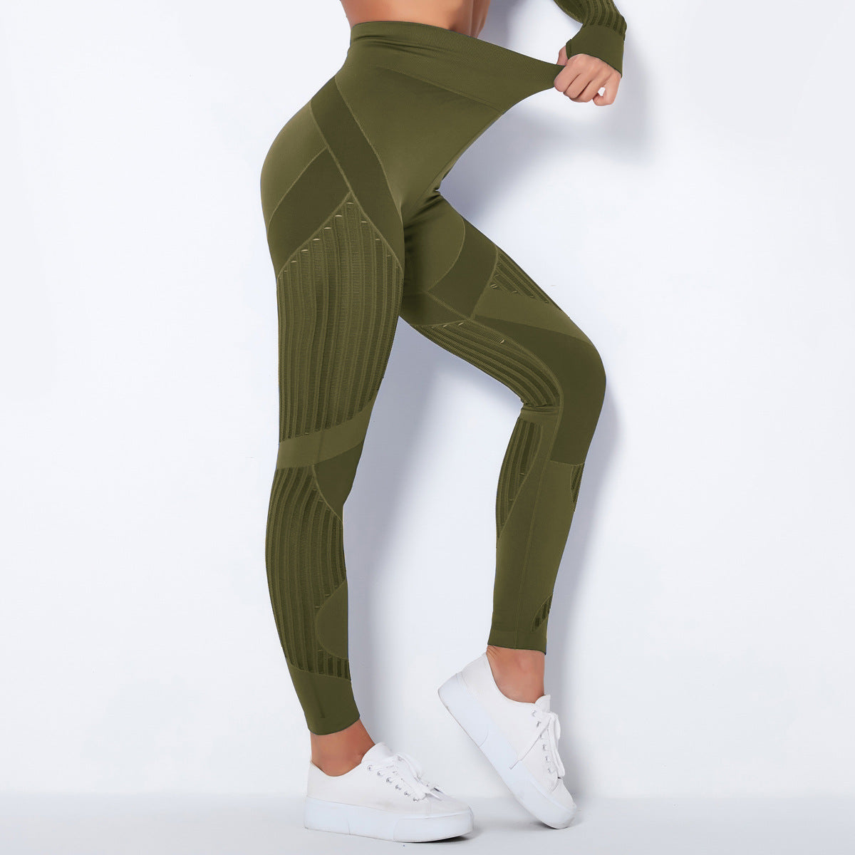 Hip-lifting Elastic Tight-fitting Bottoming Shaping Sweatpants Seamless Yoga Pants Women dealsniper-net Army Green L