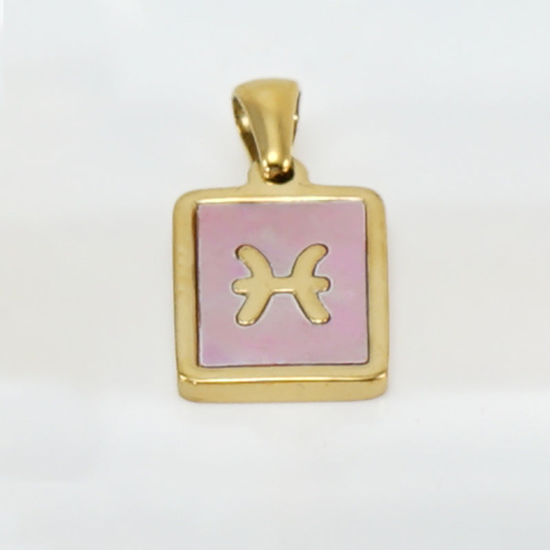 Stainless Steel Square Shell Zodiac Necklace Jewelry dealsniper-net Pisces Pink