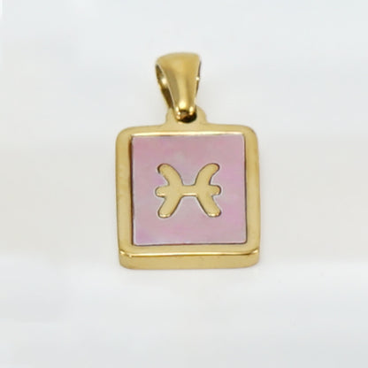 Stainless Steel Square Shell Zodiac Necklace Jewelry dealsniper-net Pisces Pink