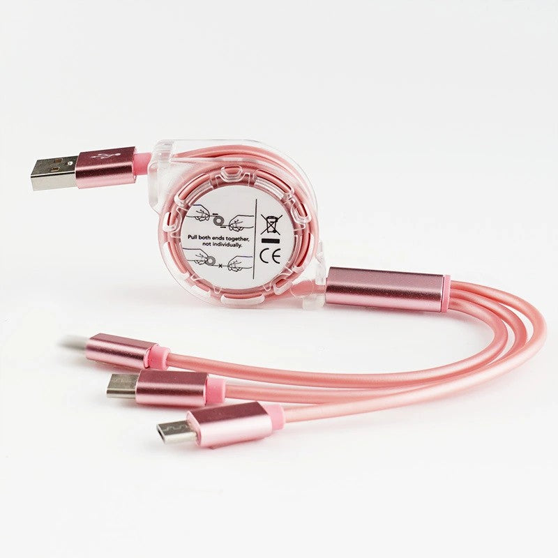 Data Cable One For Three Telescopic Data Cable Mobile Phone Charging Cable Electronic dealsniper-net Pink 1m