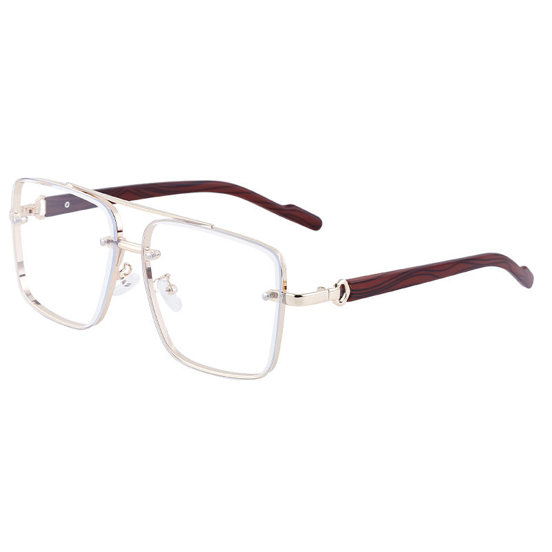 Square Frame Cut Edge Sunglasses Men's Imitation Wood Grain Men Gym From House C4 white flat antiblue light