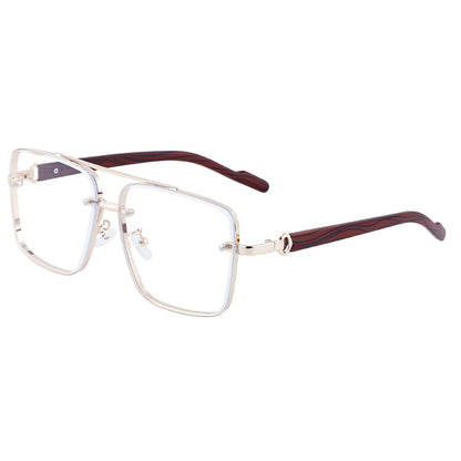 Square Frame Cut Edge Sunglasses Men's Imitation Wood Grain Men Gym From House C4 white flat antiblue light