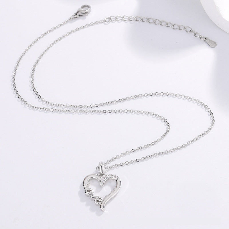Creative Heart Design LOVE Titanium Steel Necklace LOVE Pendant Jewelry dealsniper-net