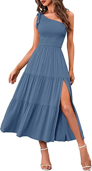 New Summer Fashion Women's One-shoulder Pleated Women dealsniper-net Denim blue L