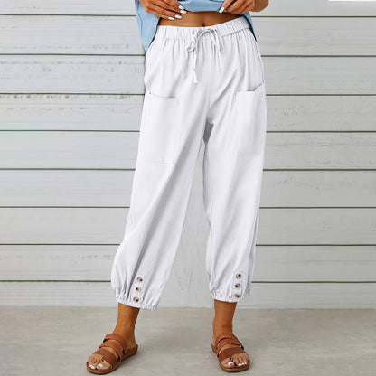 Women Drawstring Tie Pants Spring Summer Cotton And Linen Women dealsniper-net